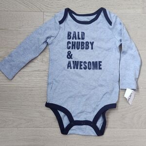 New Carter's "Bald, Chubby & Awesome" Baby Boy Diapershit Longsleeve 12 Month